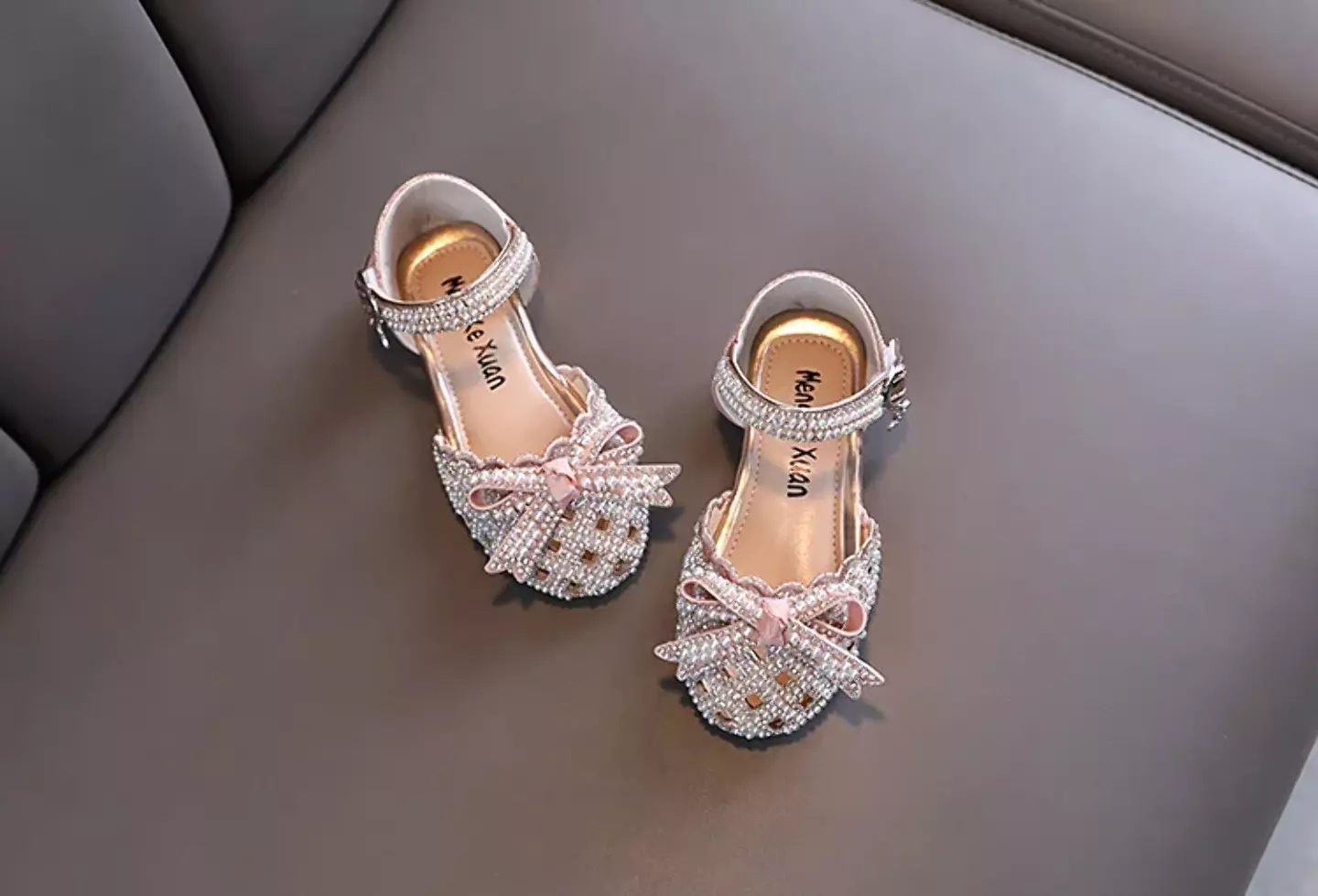 Toddler, Young Girls & Girls Dusty Pink Openwork Pearl Bow Ankle Strap Shoes | Lucys 11496