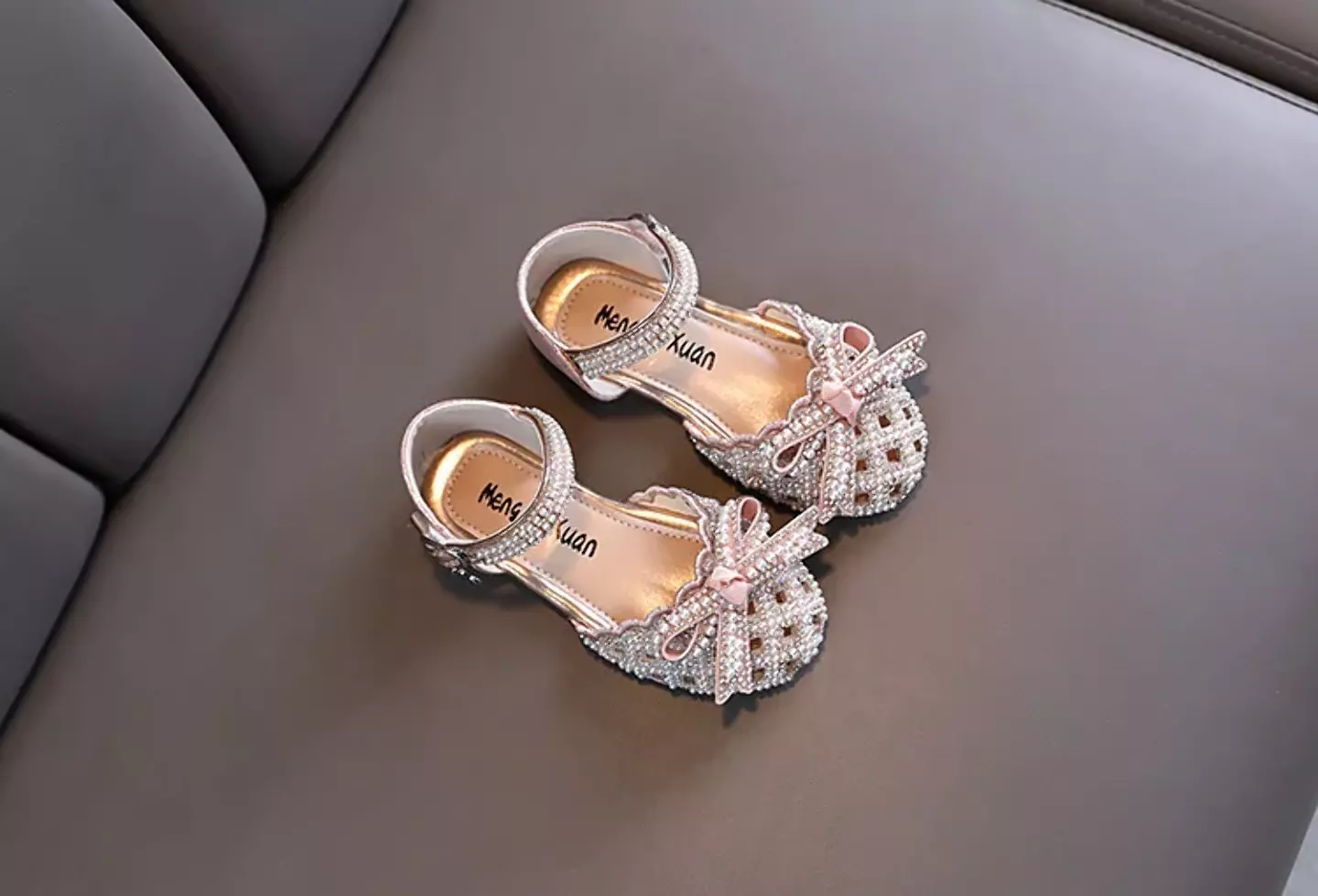 Toddler, Young Girls & Girls Dusty Pink Openwork Pearl Bow Ankle Strap Shoes | Lucys 11496
