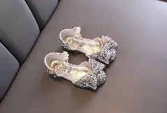 Toddler, Young Girls & Girls Ivory Pearl Rail Glitter Bow Dress Shoes | Lucys 11508