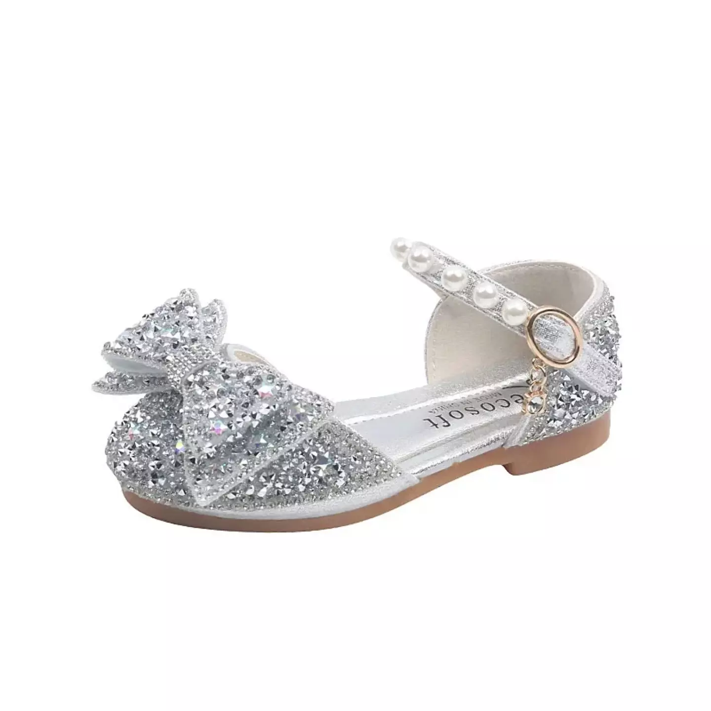 Toddler, Young Girls & Girls Pink Pearl Rail Glitter Bow Dress Shoes | Lucys 11509