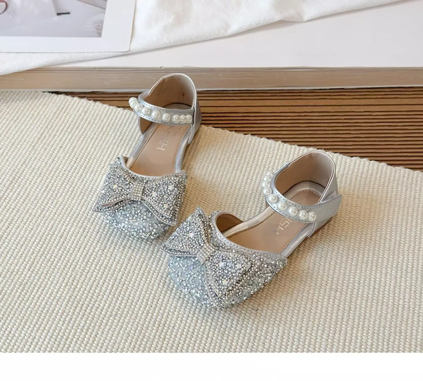 Toddler, Young Girls & Girls Silver Pearl Row Rhinestone Bow Dress Shoes | Lucys 11521