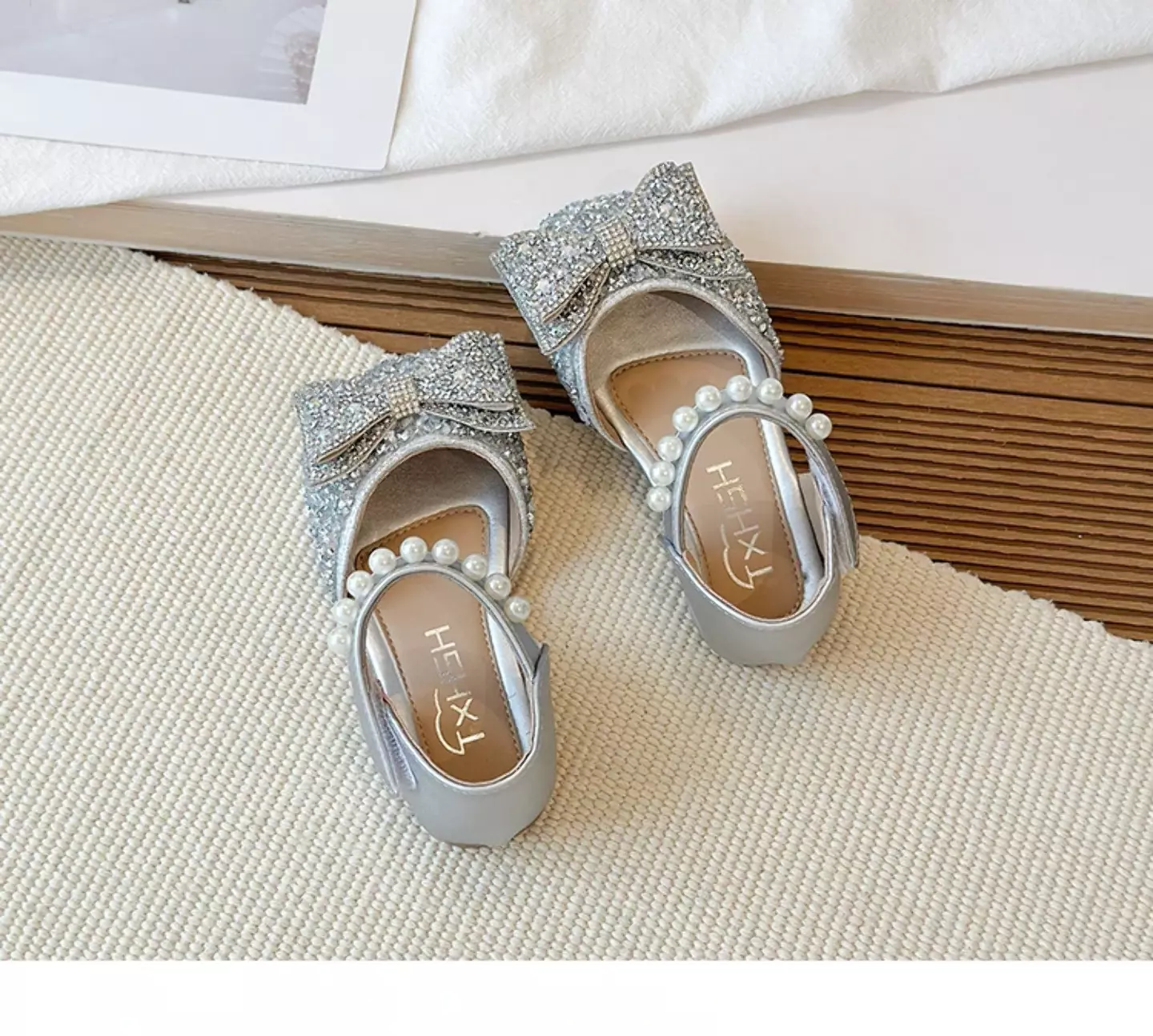 Toddler, Young Girls & Girls Silver Pearl Row Rhinestone Bow Dress Shoes | Lucys 11521