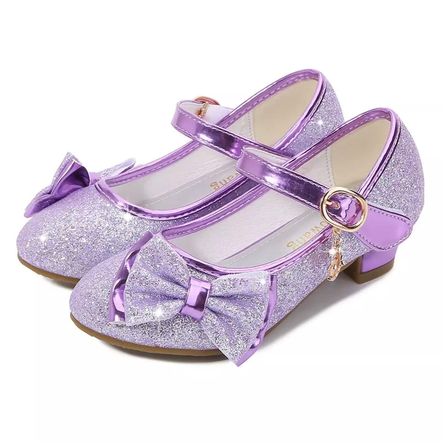 Young Girls & Girls Lavender Halo Trim Glitter Block Heel Mary Janes | Lucys 11526