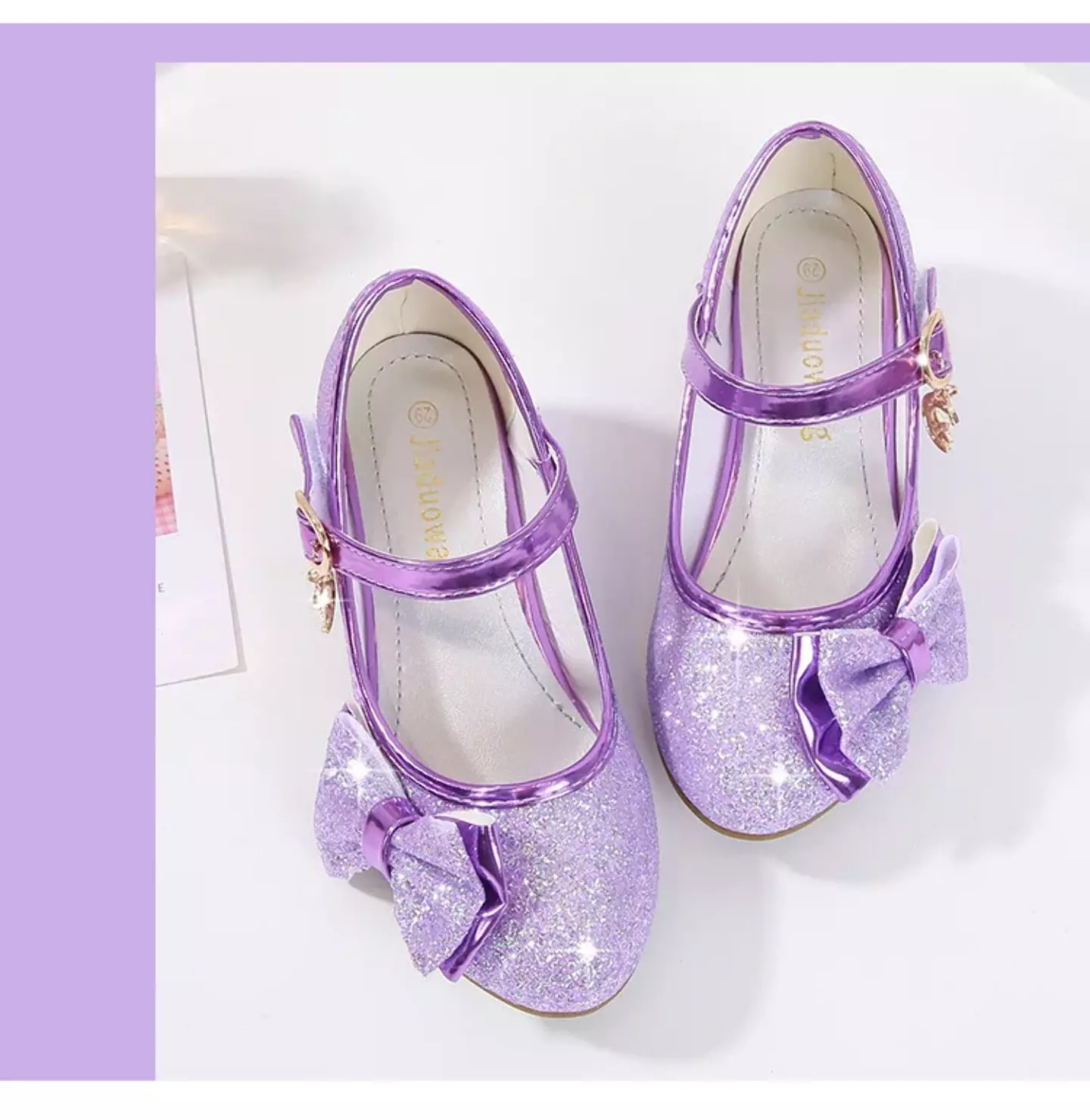Young Girls & Girls Lavender Halo Trim Glitter Block Heel Mary Janes | Lucys 11526