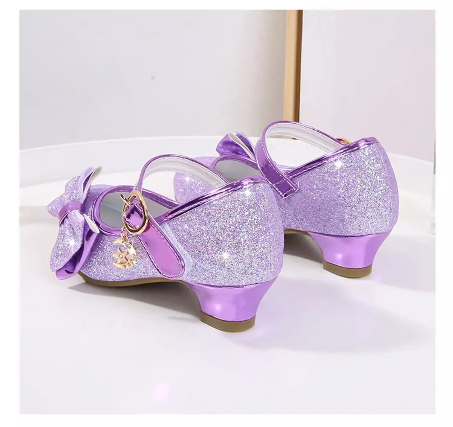 Young Girls & Girls Lavender Halo Trim Glitter Block Heel Mary Janes | Lucys 11526