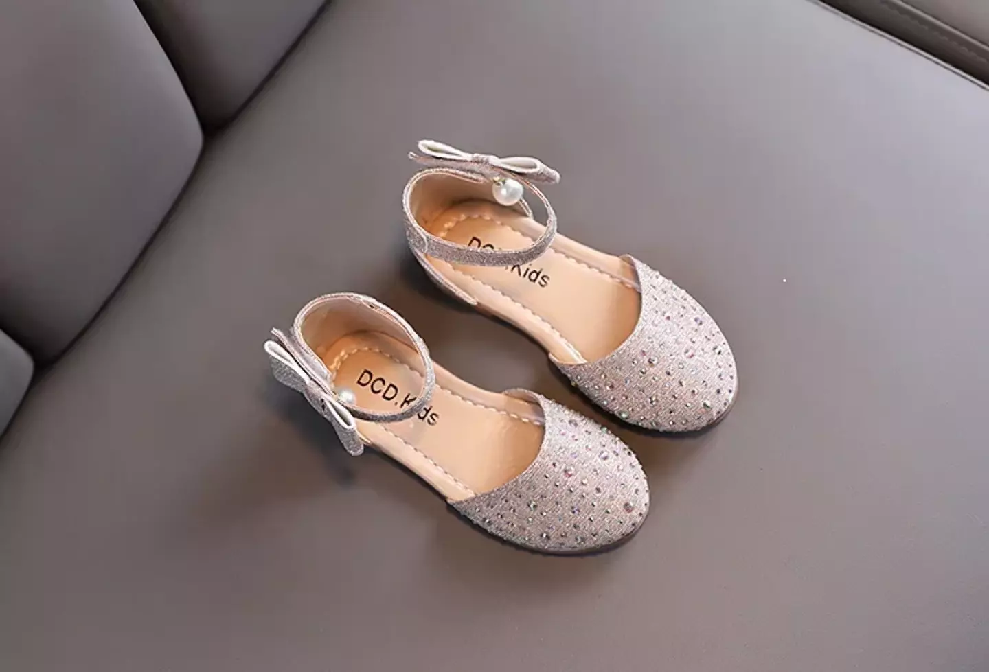 Toddler, Young Girls & Girls Beige Glitter Pearl Bow Dress Shoes | Lucys 11584