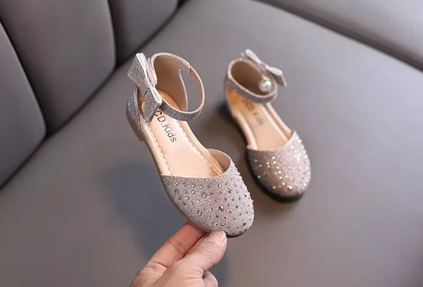 Toddler, Young Girls & Girls Beige Glitter Pearl Bow Dress Shoes | Lucys 11584