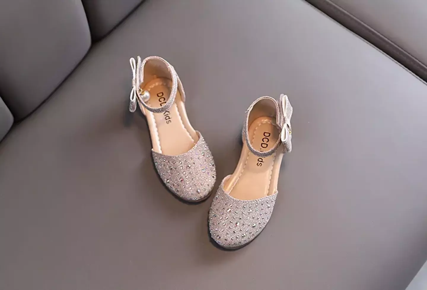 Toddler, Young Girls & Girls Beige Glitter Pearl Bow Dress Shoes | Lucys 11584