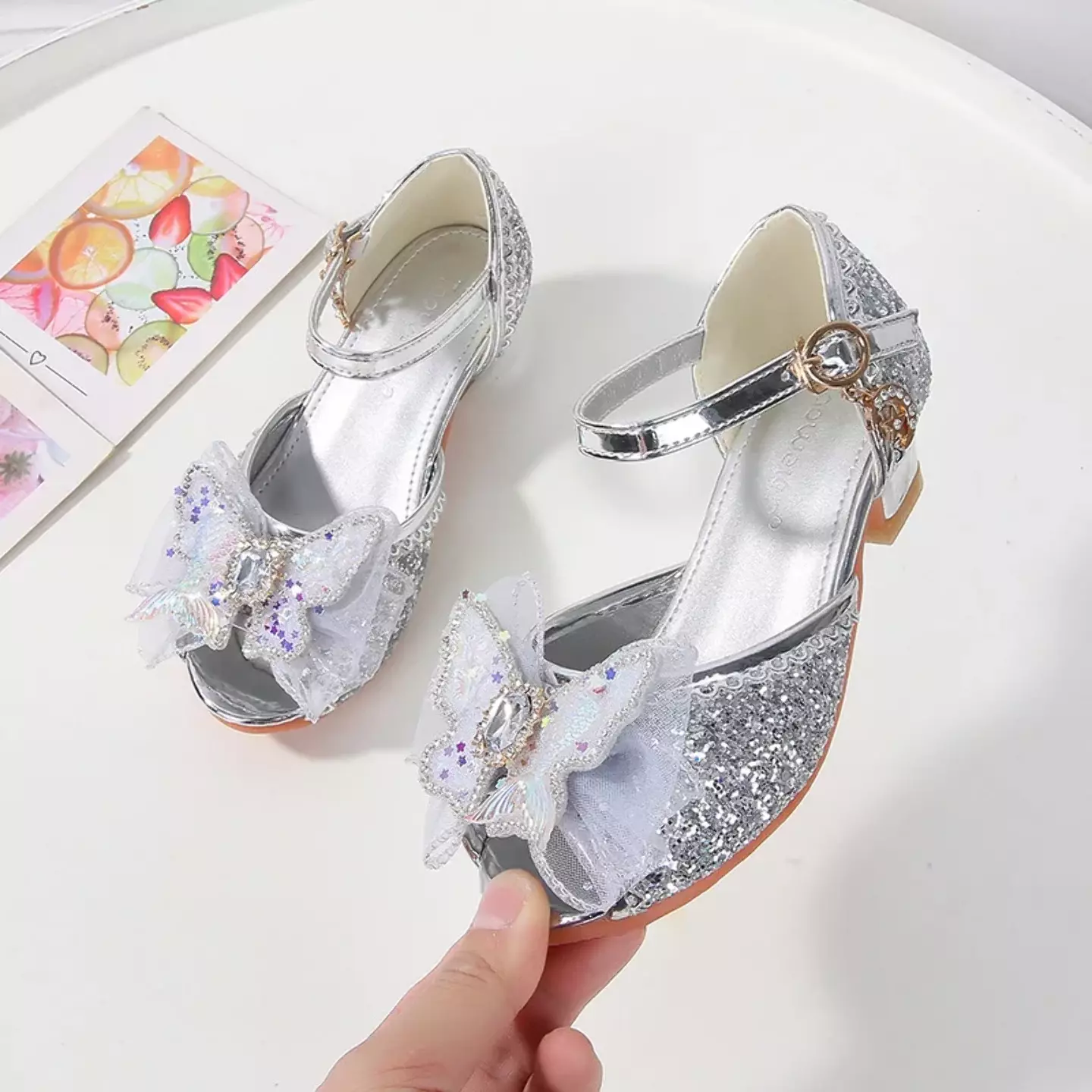 Young Girls & Girls Silver Butterfly Flounce Glint Stone Party Shoes | Lucys 11588