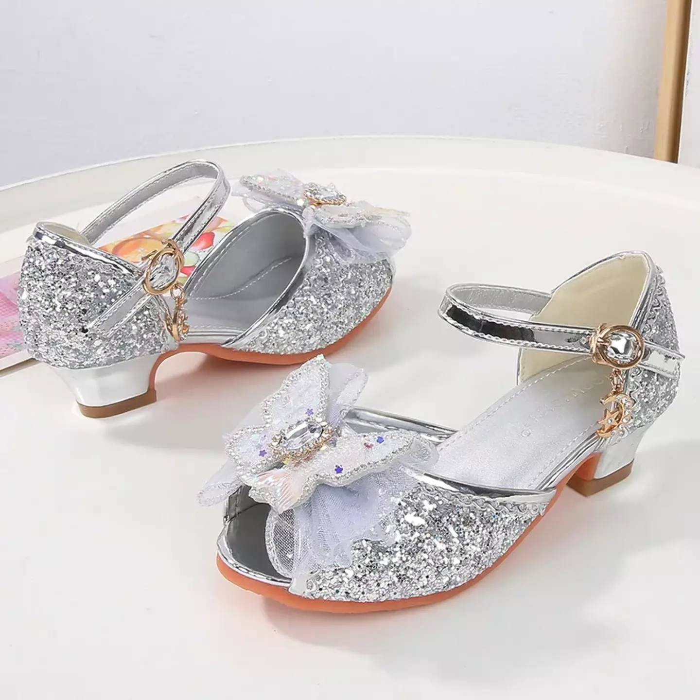 Young Girls & Girls Silver Butterfly Flounce Glint Stone Party Shoes | Lucys 11588