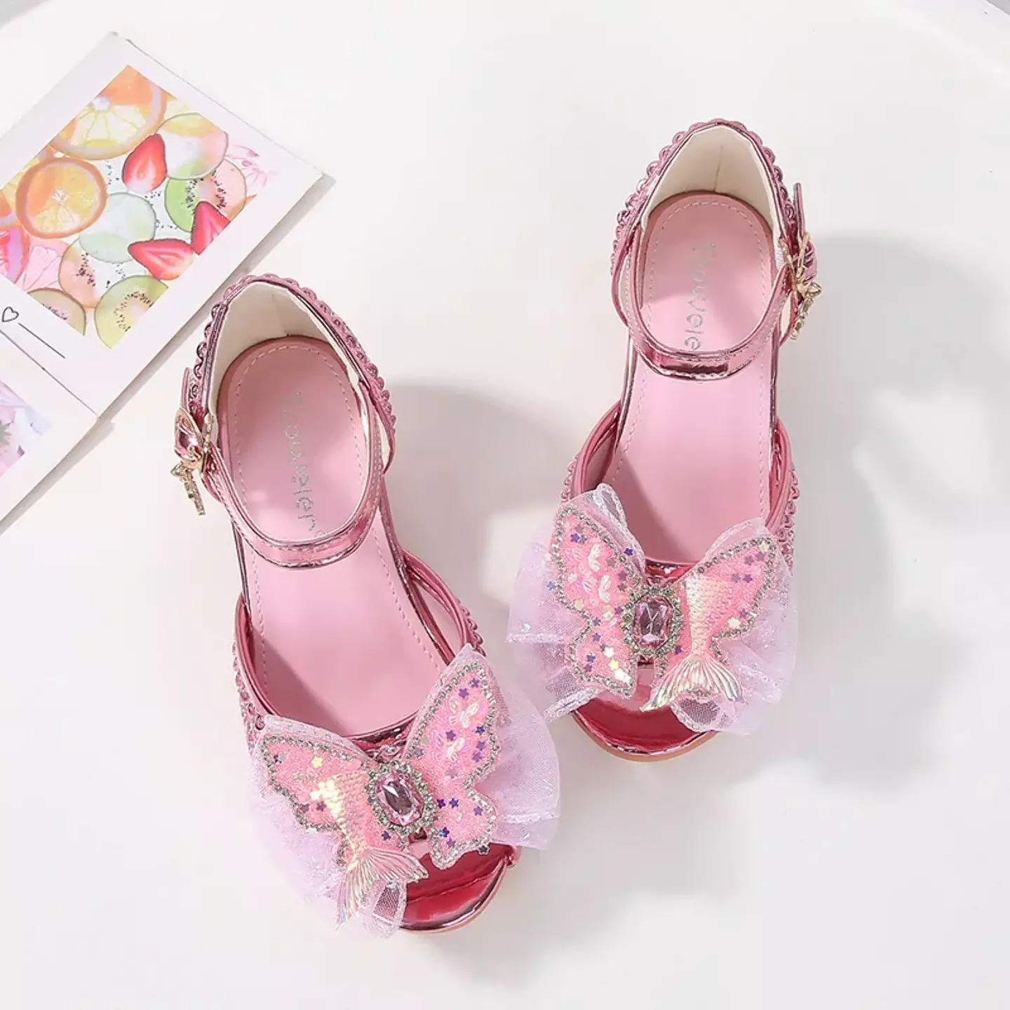 Young Girls & Girls Pink Butterfly Flounce Glint Stone Party Shoes | Lucys 11587