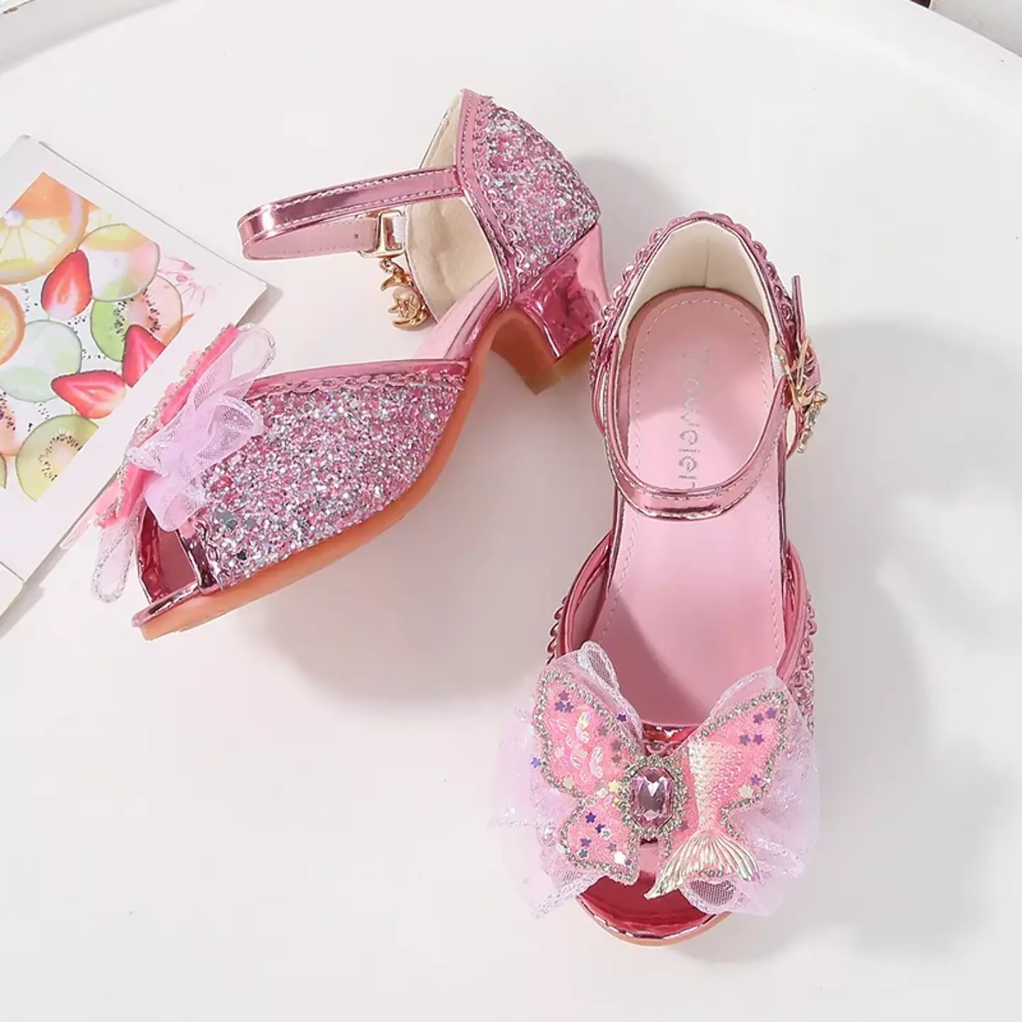 Young Girls & Girls Pink Butterfly Flounce Glint Stone Party Shoes | Lucys 11587