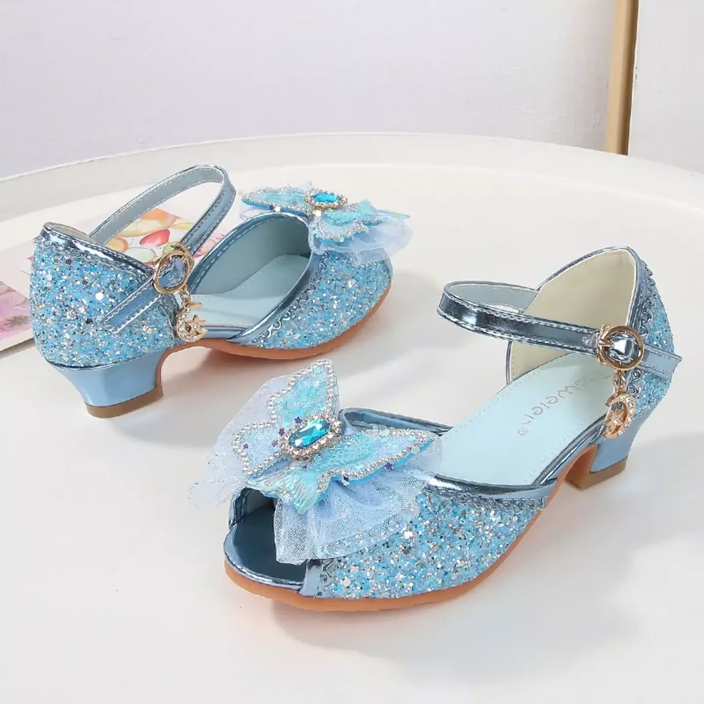 Young Girls & Girls Blue Butterfly Flounce Glint Stone Party Shoes | Lucys 11585