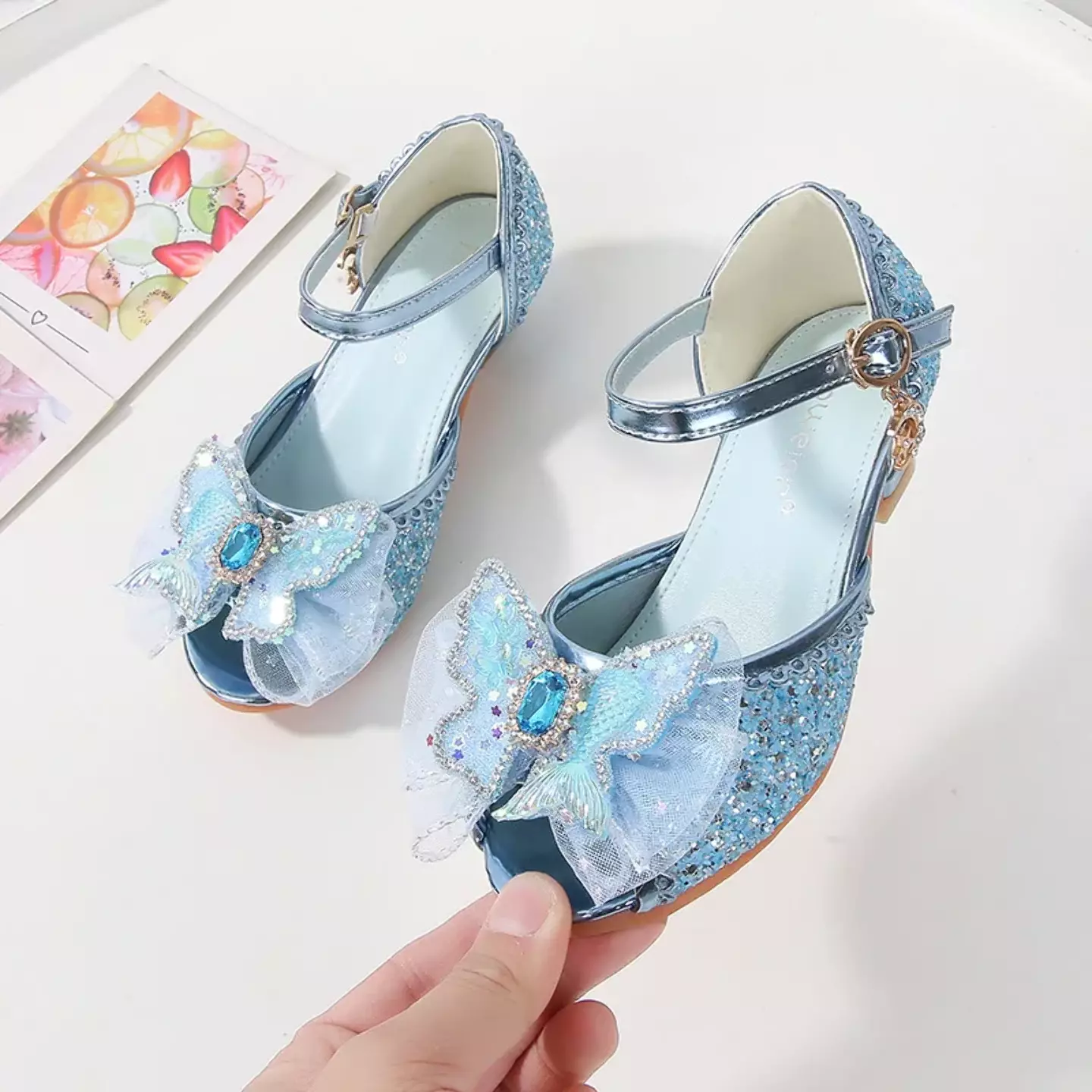 Young Girls & Girls Blue Butterfly Flounce Glint Stone Party Shoes | Lucys 11585