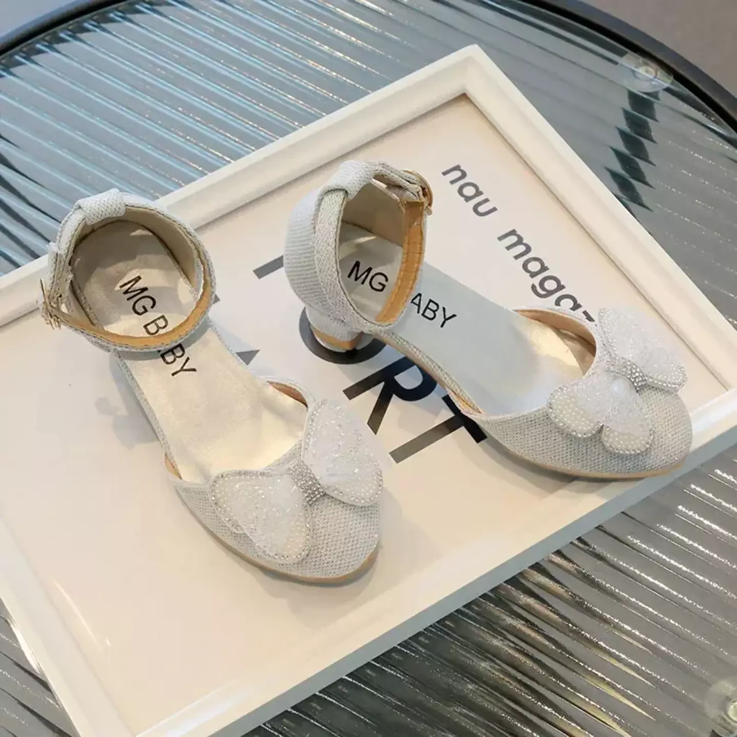 Young Girls & Girls Grey Butterfly Bow Block Heel Dress Shoes | Lucys 11608