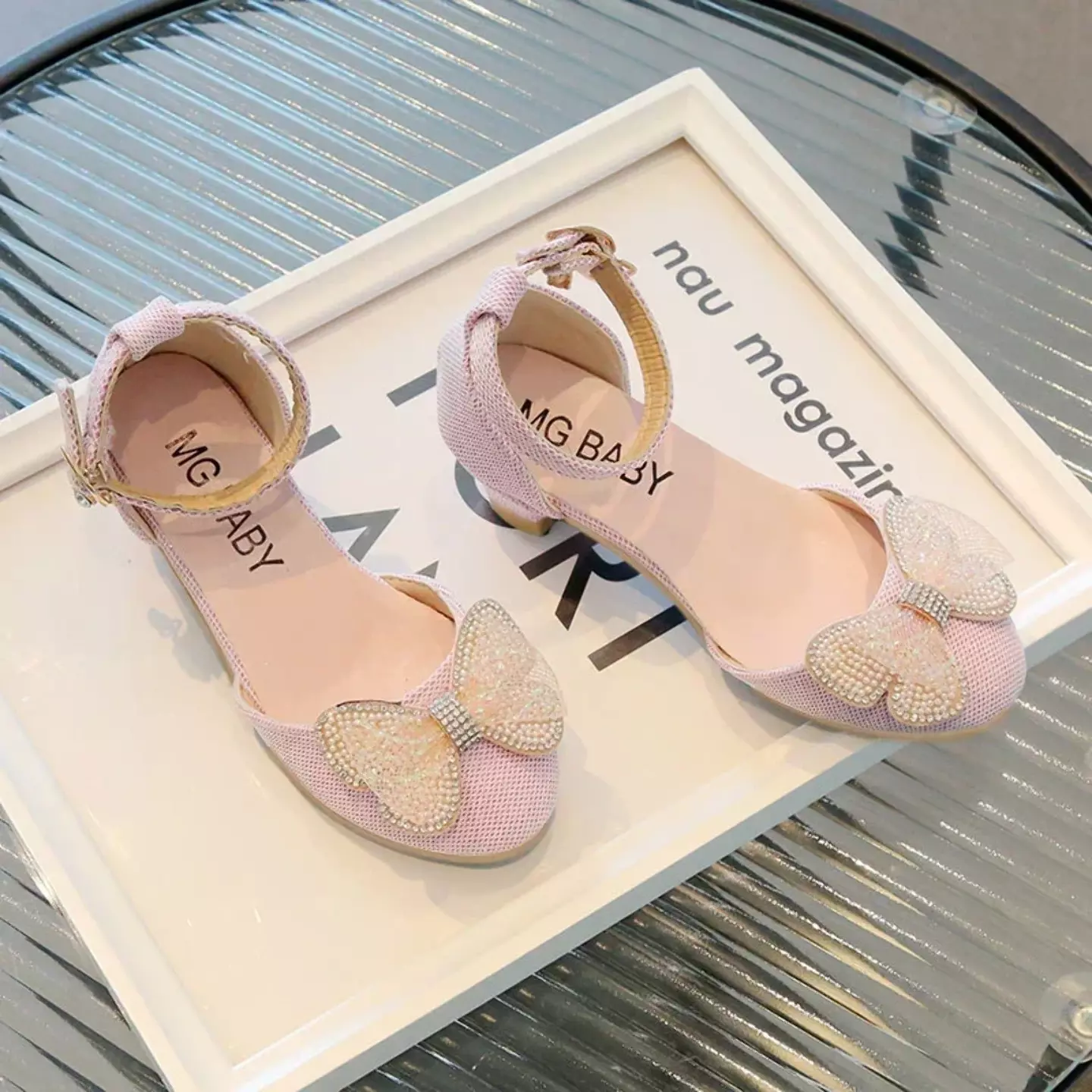 Young Girls & Girls Pink Butterfly Bow Block Heel Dress Shoes | Lucys 11610