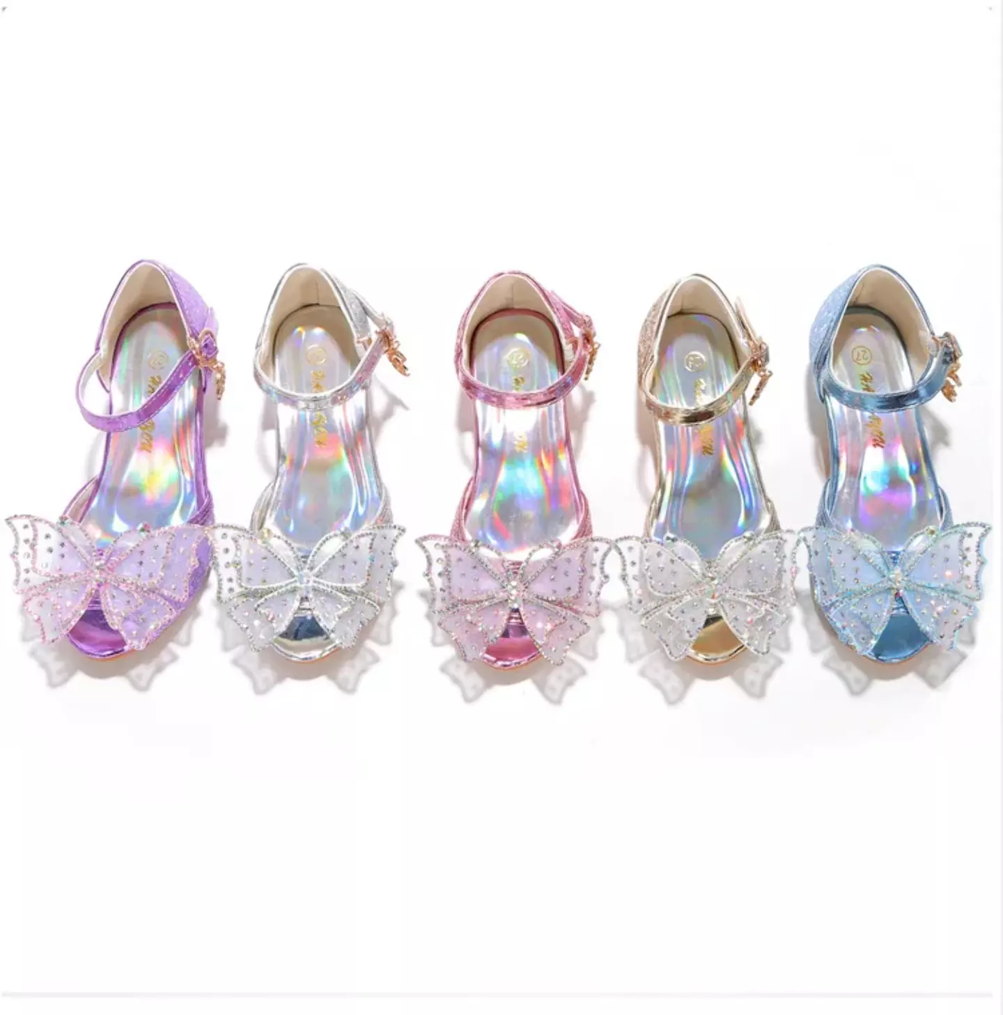 Young Girls & Girls Silver Prism Vamp Sheer Bow Buckle Strap Shoes | Lucys 11618
