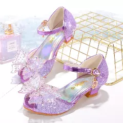 Young Girls & Girls Lavender Prism Vamp Sheer Bow Buckle Strap Shoes | Lucys 11611