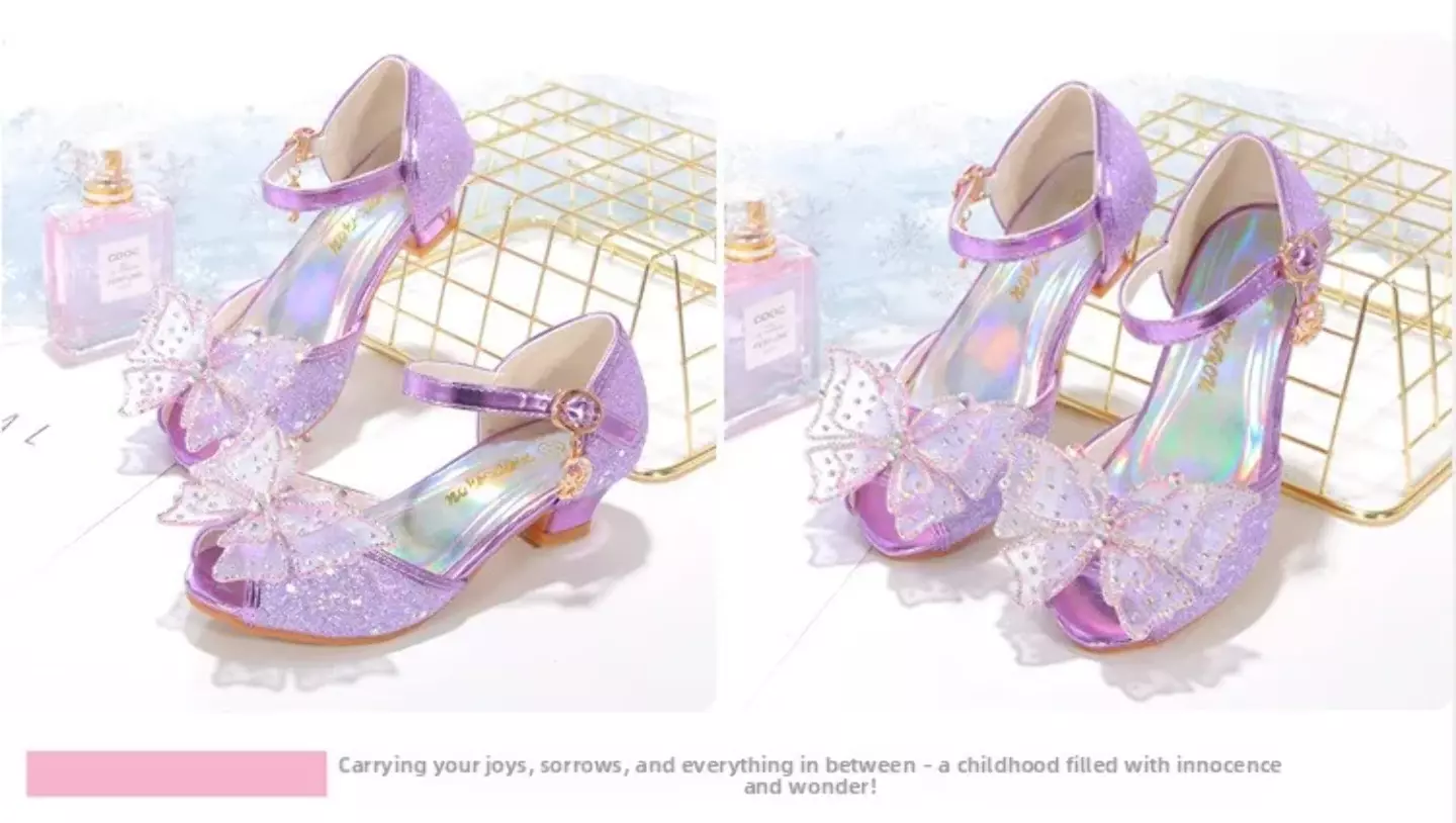 Young Girls & Girls Lavender Prism Vamp Sheer Bow Buckle Strap Shoes | Lucys 11611