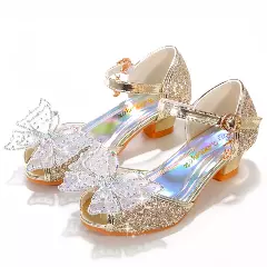 Young Girls & Girls Gold Prism Vamp Sheer Bow Buckle Strap Shoes | Lucys 11616