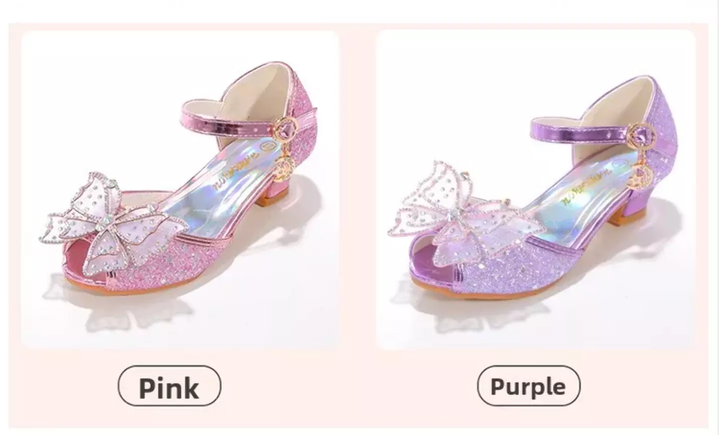 Young Girls & Girls Pink Prism Vamp Sheer Bow Buckle Strap Shoes | Lucys 11617