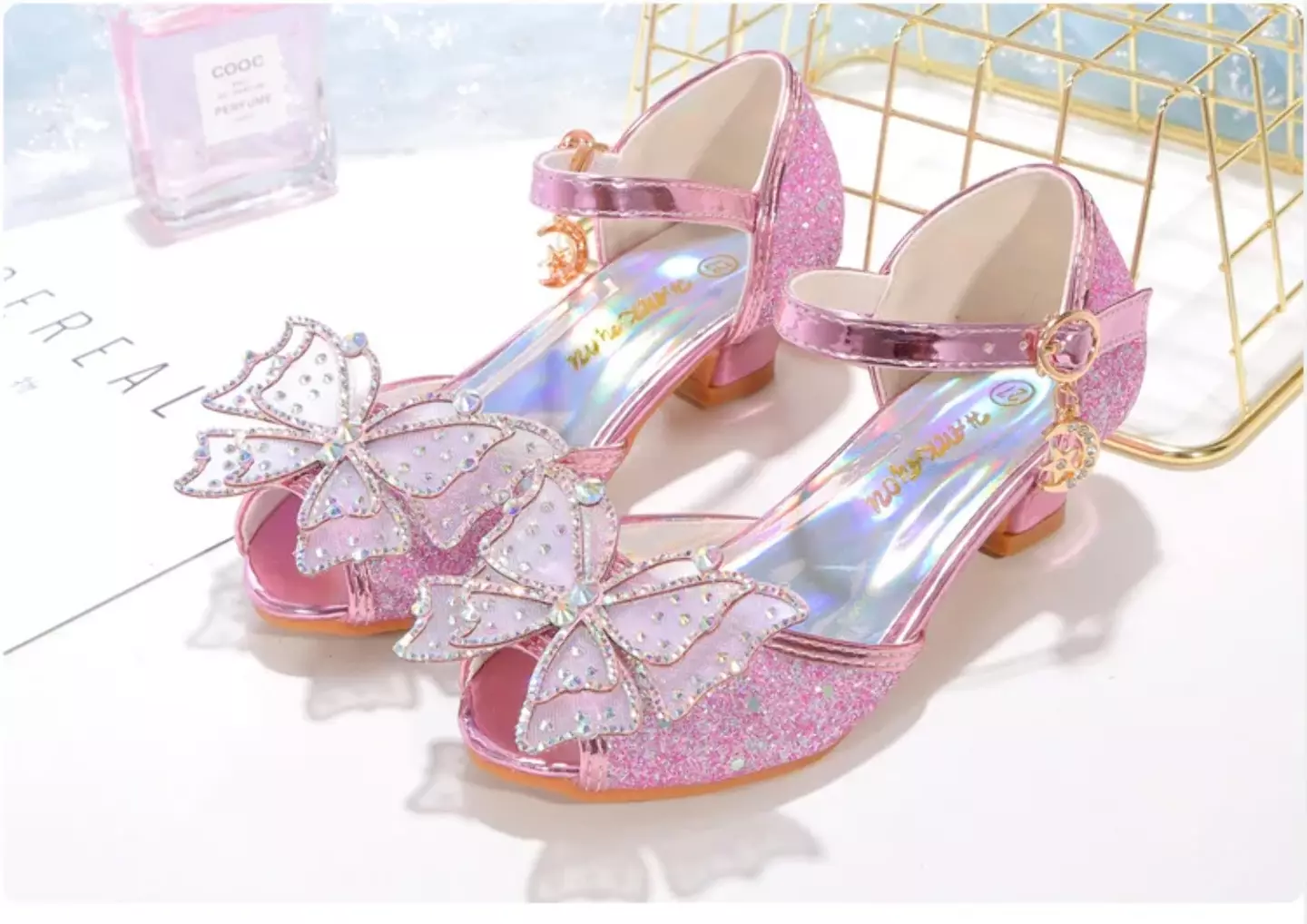 Young Girls & Girls Pink Prism Vamp Sheer Bow Buckle Strap Shoes | Lucys 11617