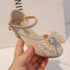Young Girls & Girls Beige Opal Bead Heart Stone Dress Shoes | Lucys 11644