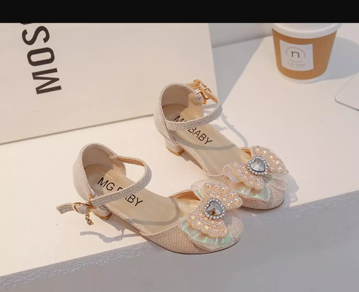 Young Girls & Girls Beige Opal Bead Heart Stone Dress Shoes | Lucys 11644