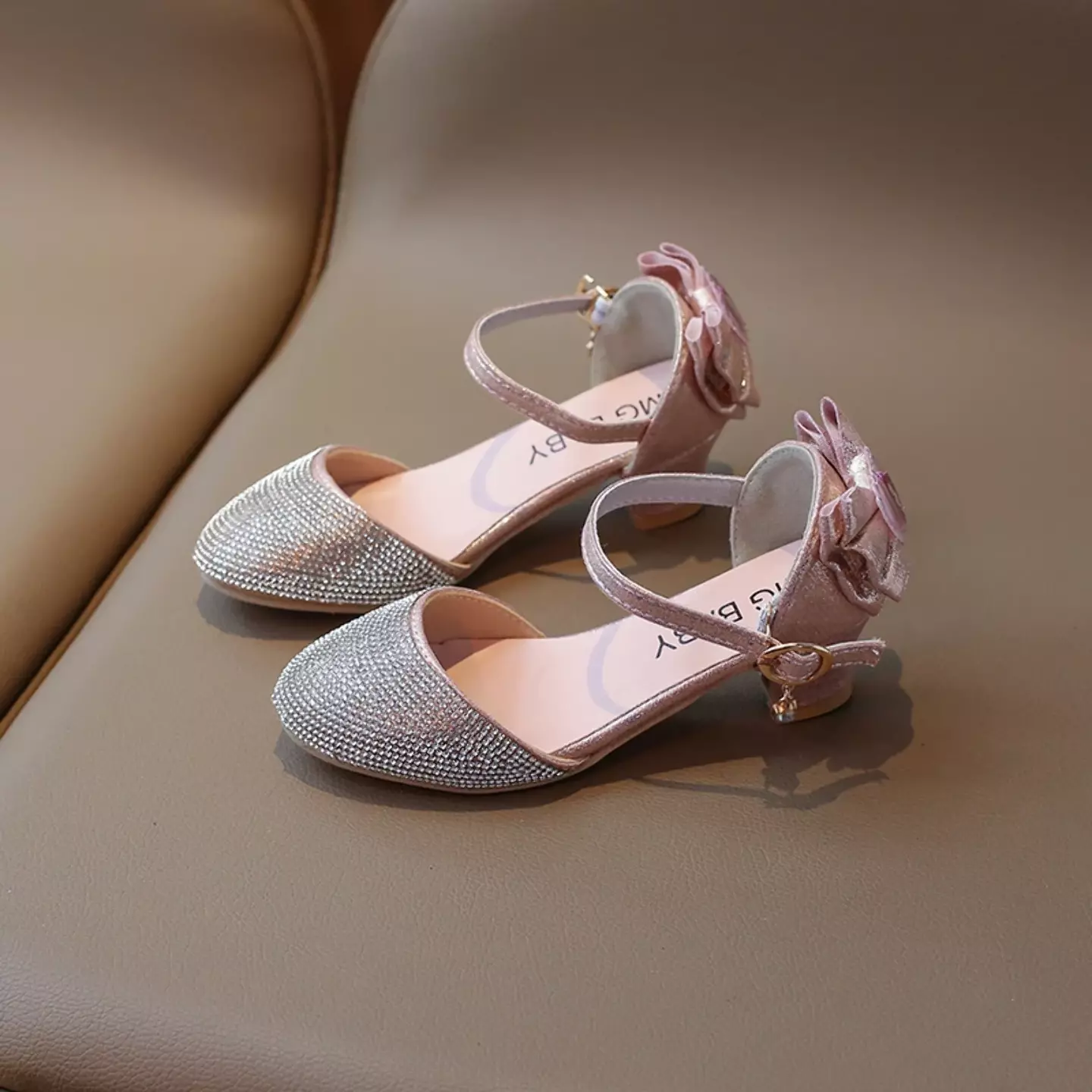 Young Girls & Girls Pink Rosy Jewel Bow Glitter Toe Dress Shoes | Lucys 11660