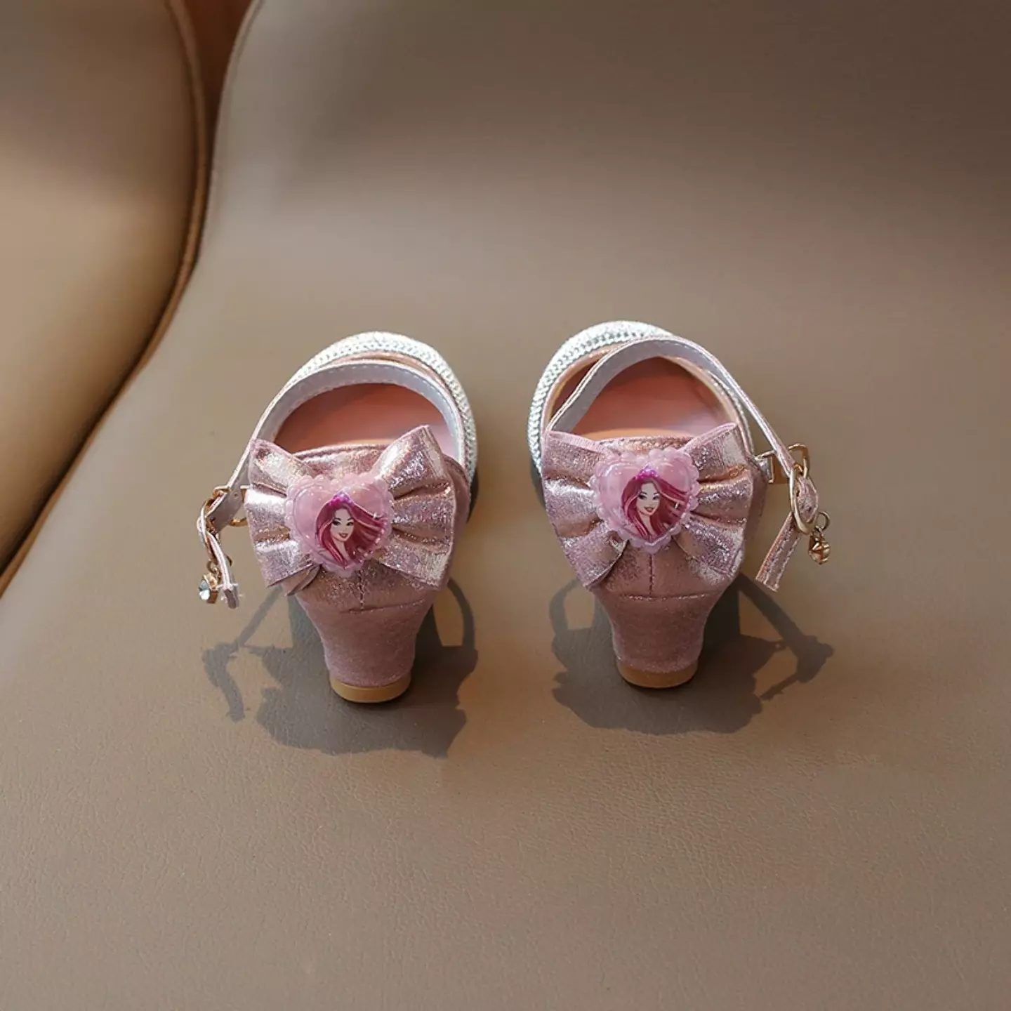 Young Girls & Girls Pink Rosy Jewel Bow Glitter Toe Dress Shoes | Lucys 11660