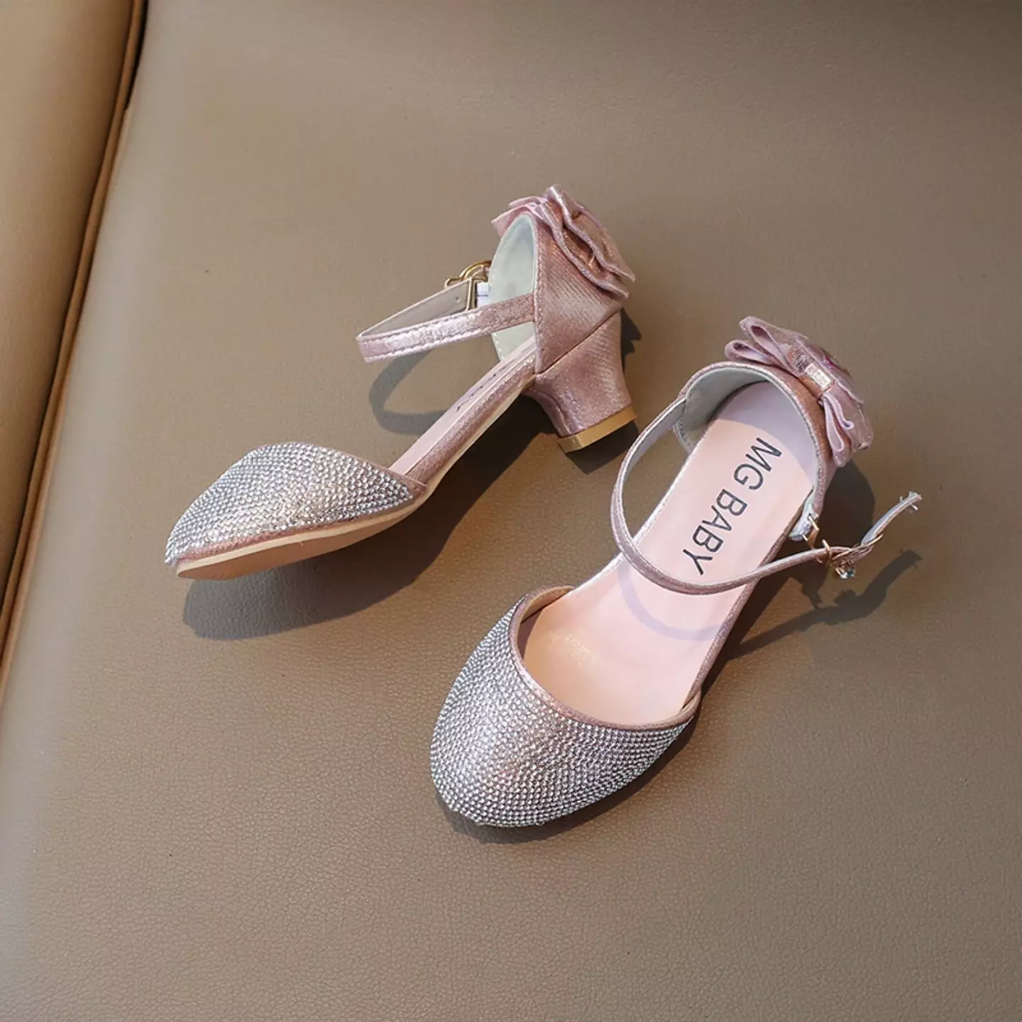 Young Girls & Girls Pink Rosy Jewel Bow Glitter Toe Dress Shoes | Lucys 11660
