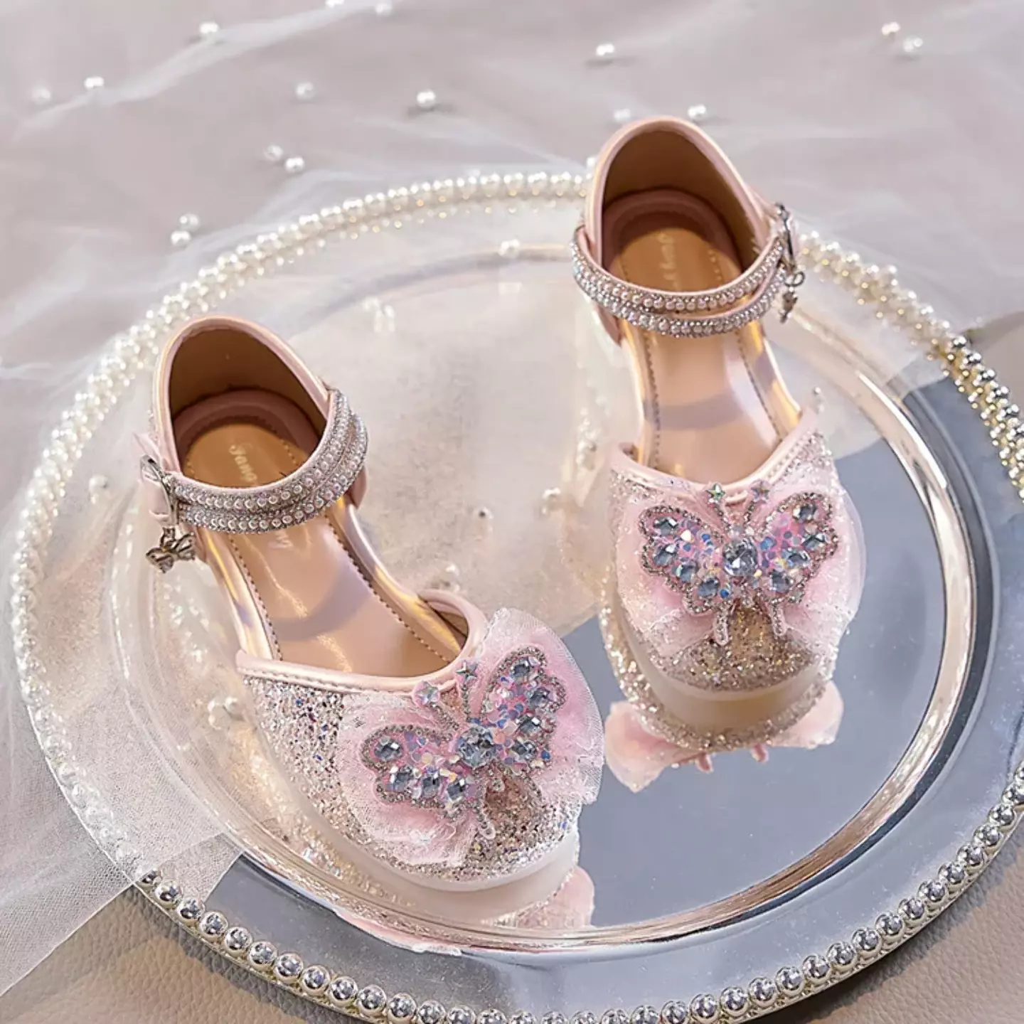 Young Girls & Girls Pink Gossamer Plume Bow Dress Shoes | Lucys 11663