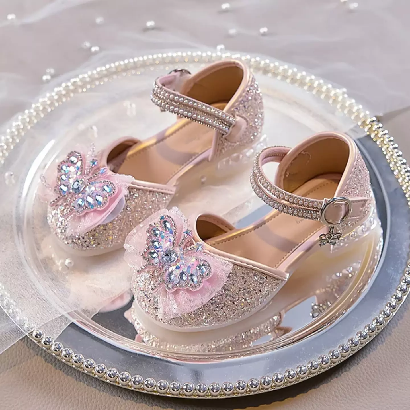 Young Girls & Girls Pink Gossamer Plume Bow Dress Shoes | Lucys 11663