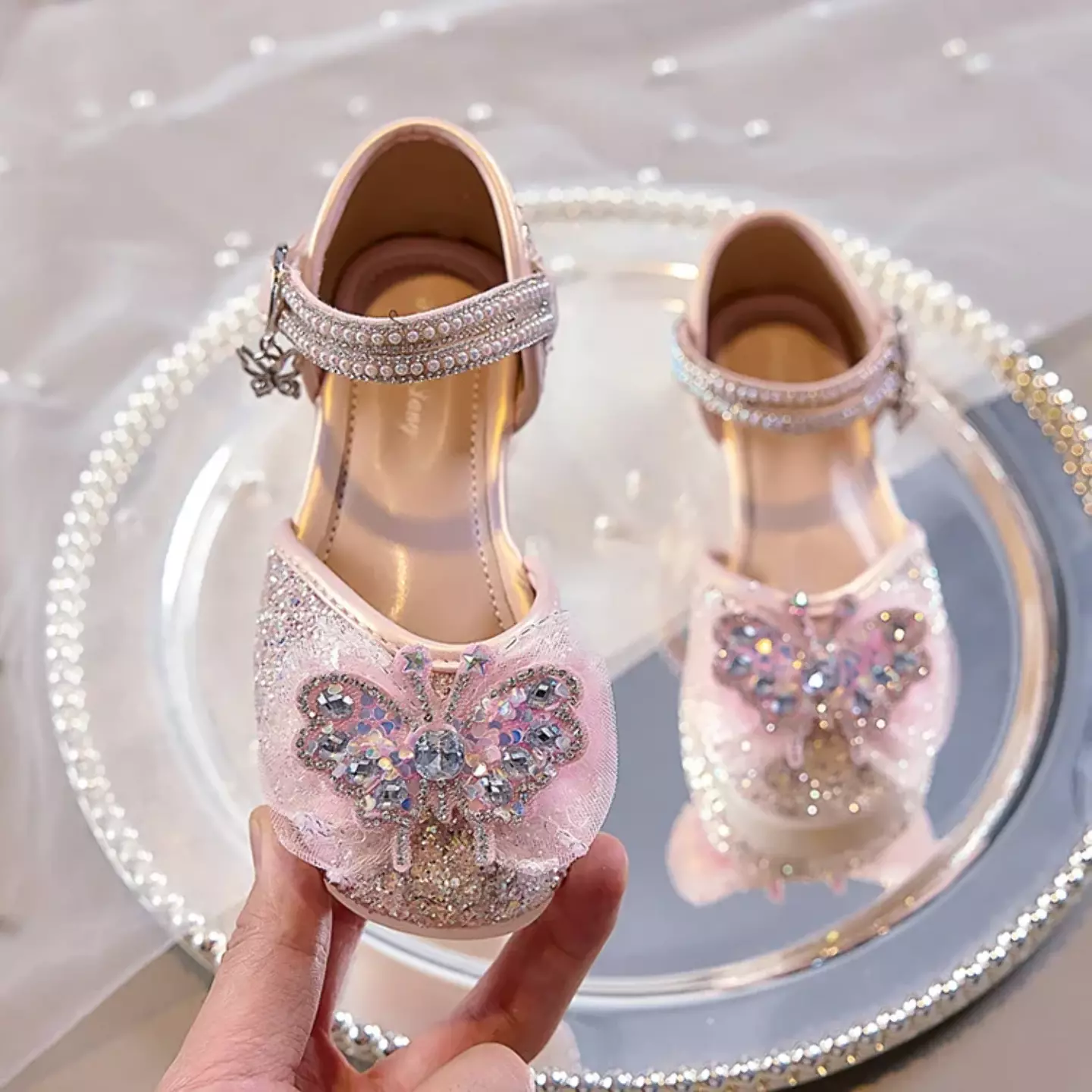 Young Girls & Girls Pink Gossamer Plume Bow Dress Shoes | Lucys 11663