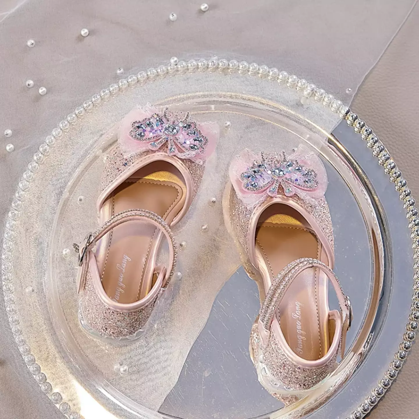 Young Girls & Girls Pink Gossamer Plume Bow Dress Shoes | Lucys 11663