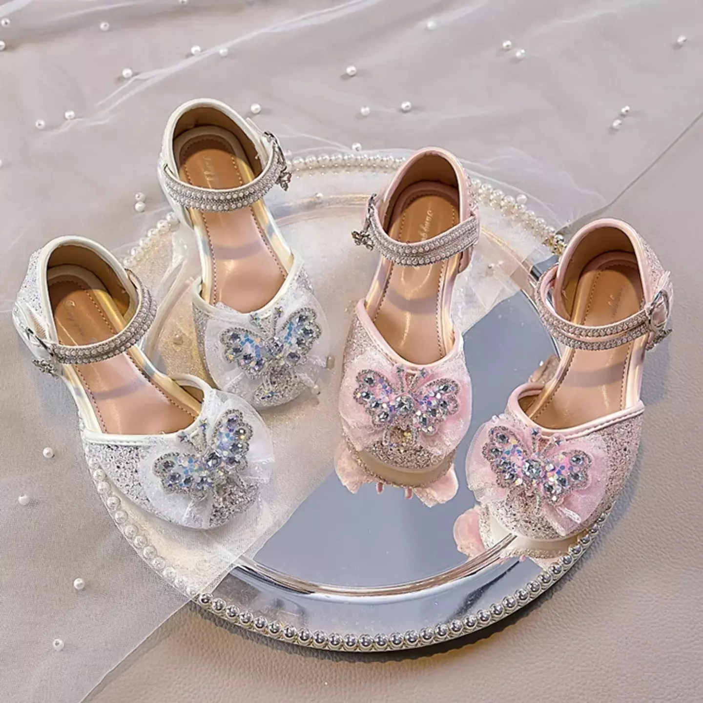 Young Girls & Girls Pink Gossamer Plume Bow Dress Shoes | Lucys 11663