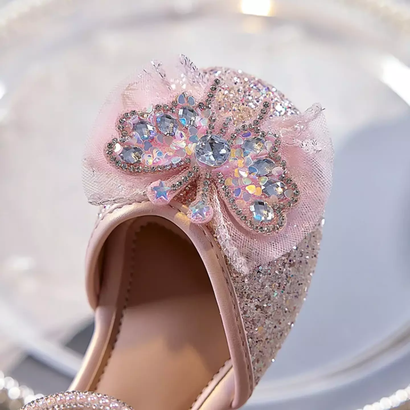 Young Girls & Girls Pink Gossamer Plume Bow Dress Shoes | Lucys 11663