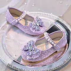 Young Girls & Girls Lavender Spectrum Sheen Pearl Trim Dress Shoes | Lucys 11686