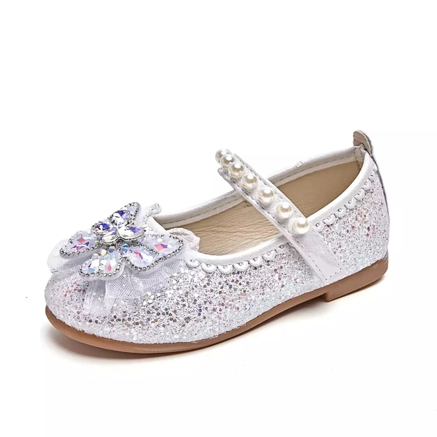 Young Girls & Girls Ivory Spectrum Sheen Pearl Trim Dress Shoes | Lucys 11687