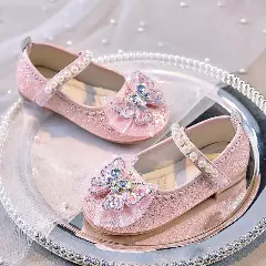Young Girls & Girls Pink Spectrum Sheen Pearl Trim Dress Shoes | Lucys 11685