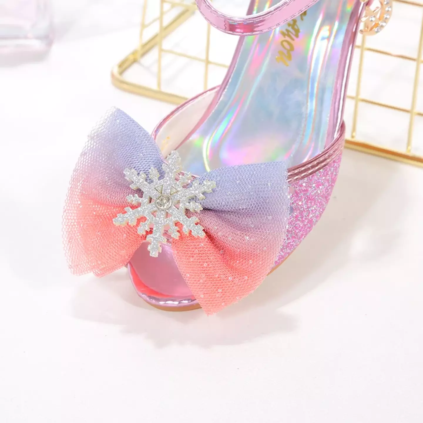 Young Girls & Girls Pink Snowflake Charm Ankle Strap Party Shoes | Lucys 11715