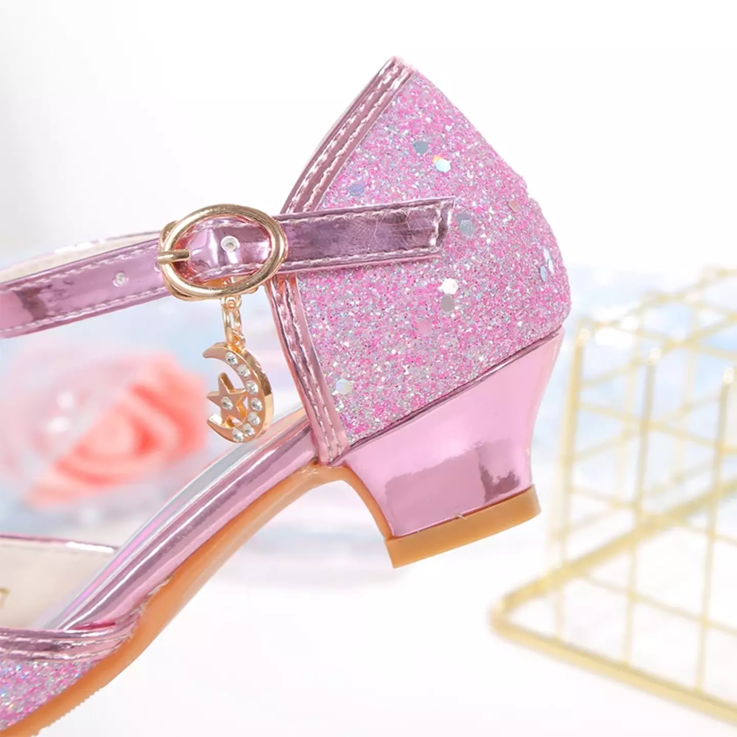 Young Girls & Girls Pink Snowflake Charm Ankle Strap Party Shoes | Lucys 11715