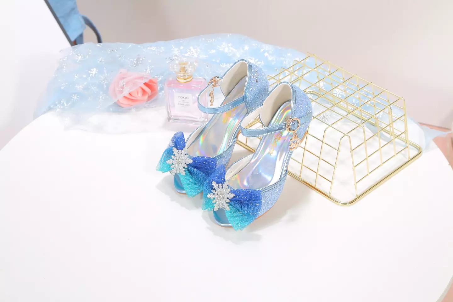 Young Girls & Girls Blue Snowflake Charm Ankle Strap Party Shoes | Lucys 11714