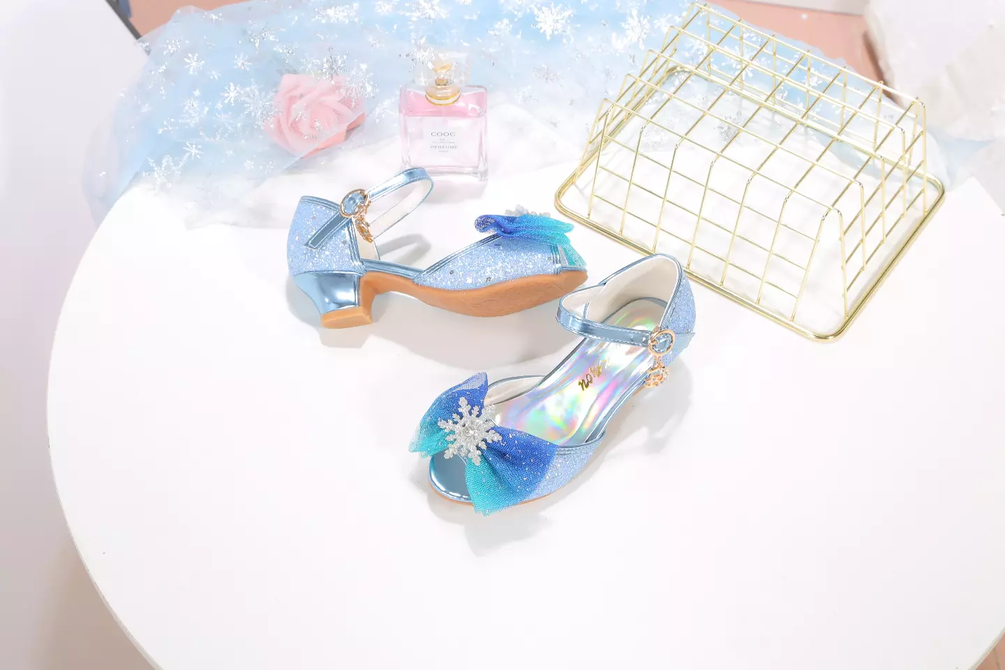 Young Girls & Girls Blue Snowflake Charm Ankle Strap Party Shoes | Lucys 11714