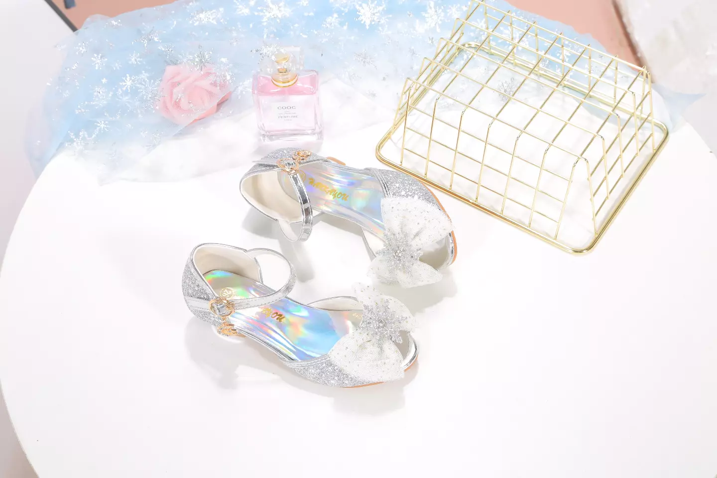Young Girls & Girls Silver Snowflake Charm Ankle Strap Party Shoes | Lucys 11716