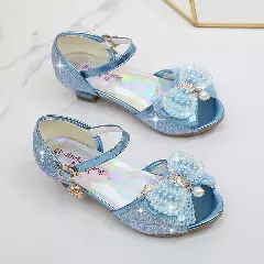 Young Girls & Girls Blue Aurora Lining Pearl Bow Dress Shoes | Lucys 11730