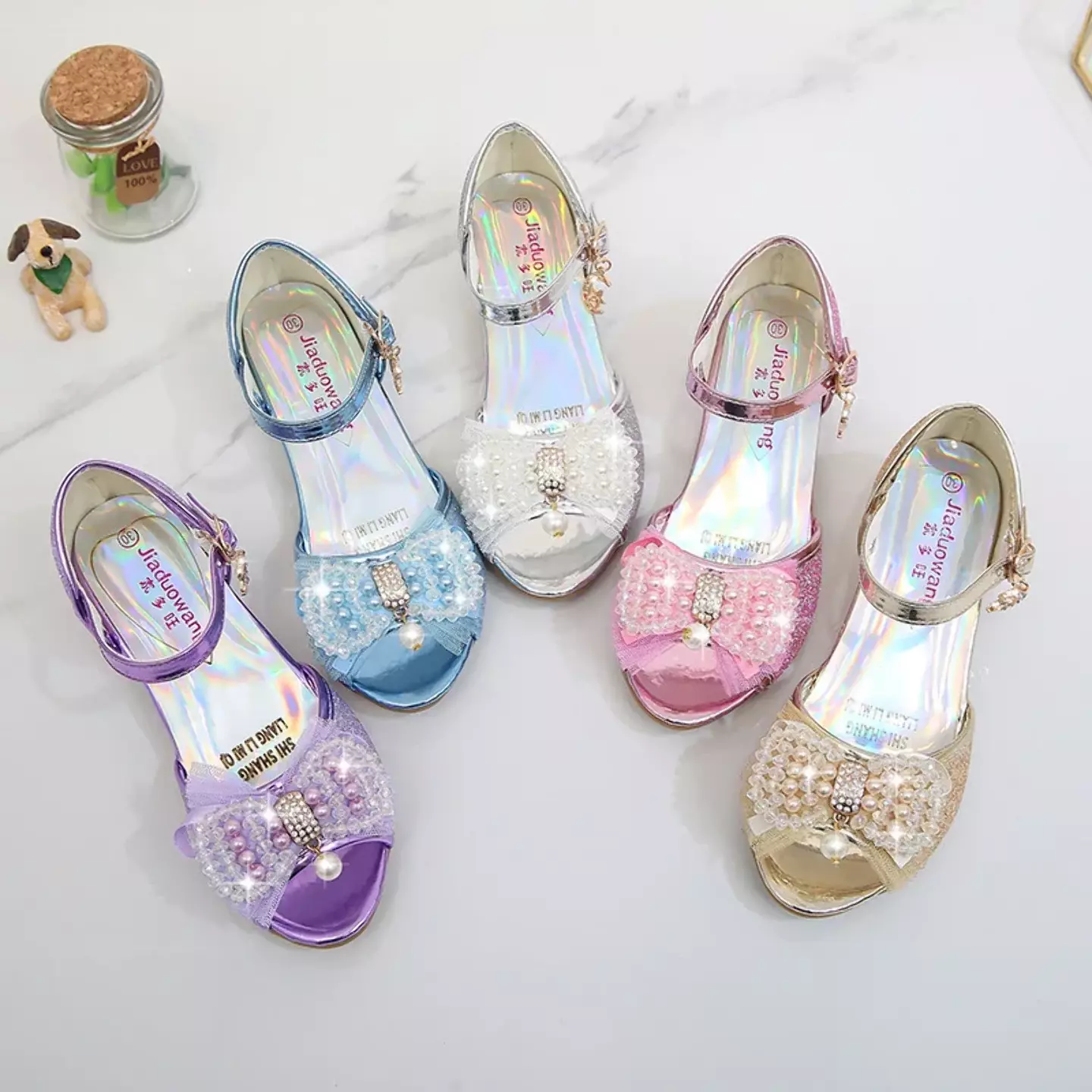 Young Girls & Girls Blue Aurora Lining Pearl Bow Dress Shoes | Lucys 11730