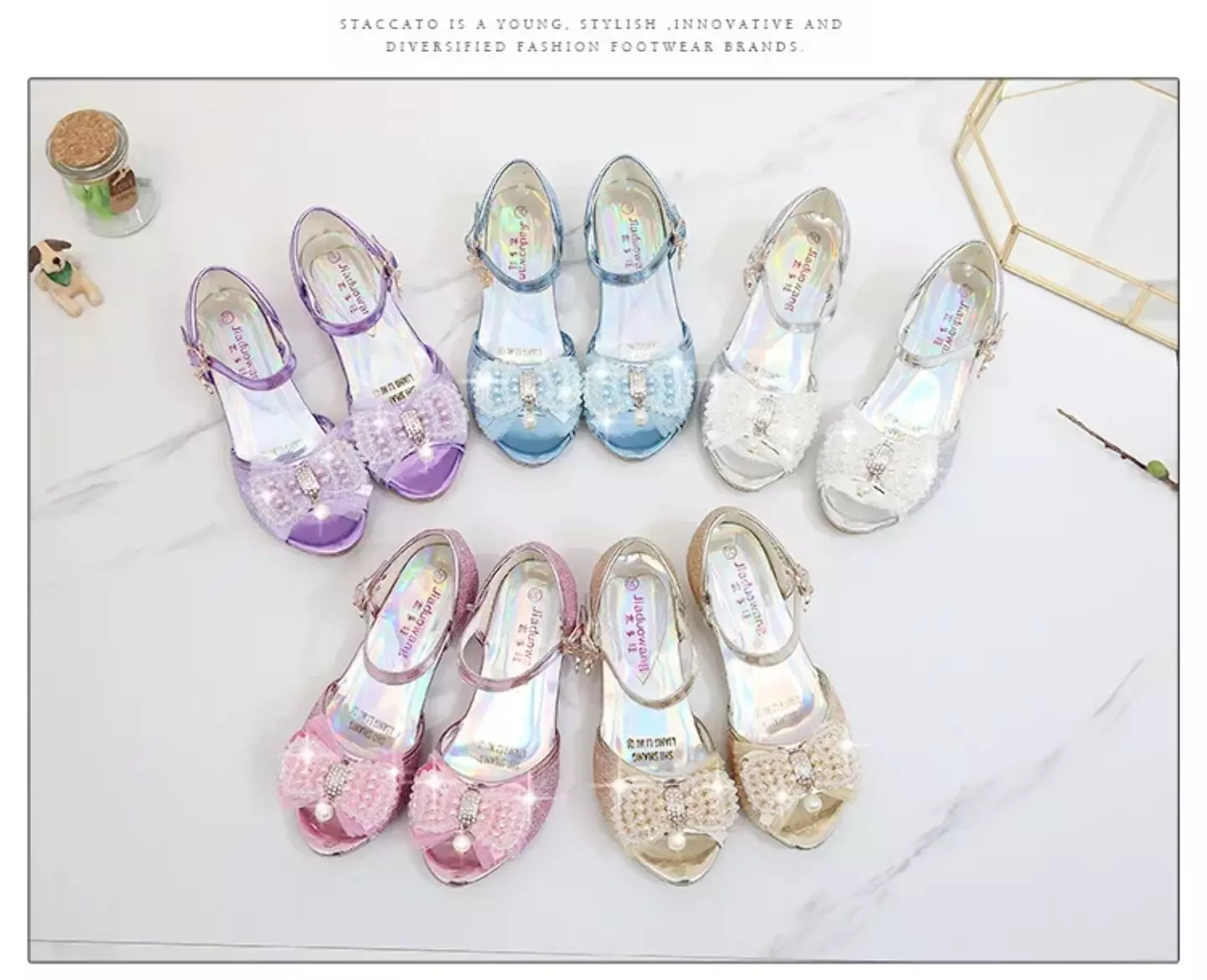 Young Girls & Girls Blue Aurora Lining Pearl Bow Dress Shoes | Lucys 11730