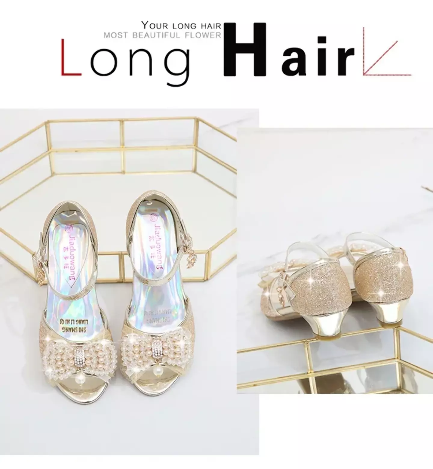 Young Girls & Girls Gold Aurora Lining Pearl Bow Dress Shoes | Lucys 11733