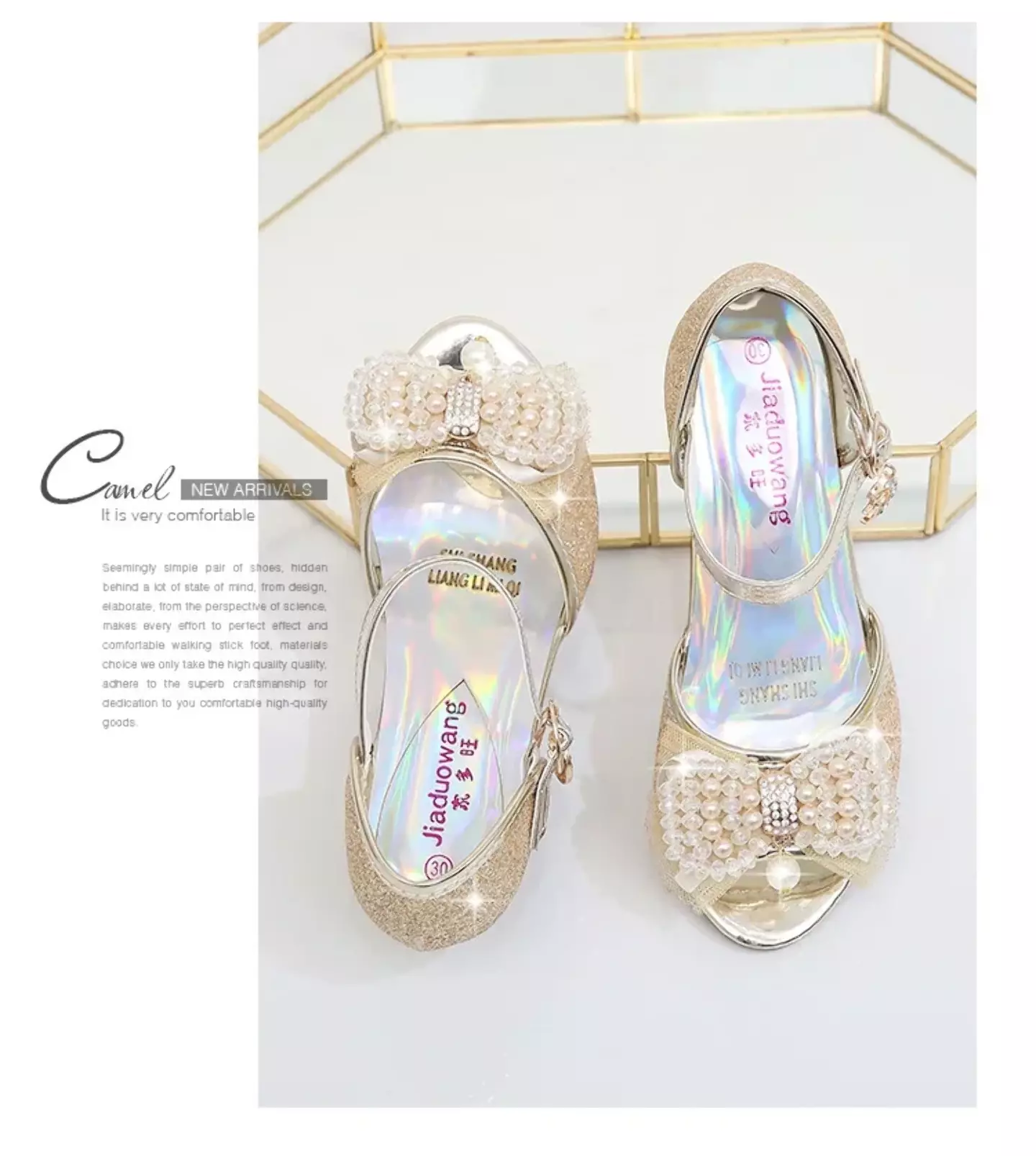 Young Girls & Girls Gold Aurora Lining Pearl Bow Dress Shoes | Lucys 11733